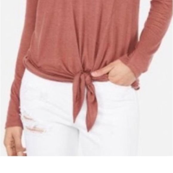 Express One Eleven V-Neck Tie Front Easy Long Sleeve Lightweight Shirt Normcore - Picture 6 of 15